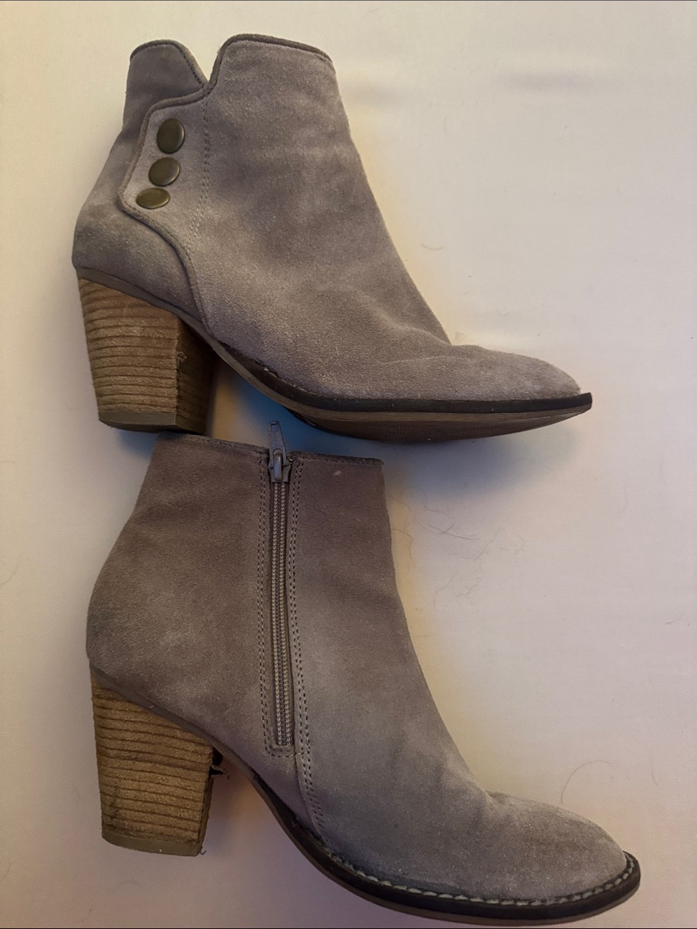 Women's Taupe Suede Ankle Boots - Zip Side Heel Booties